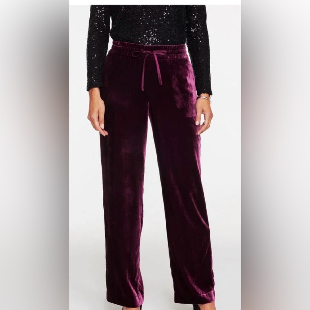 Talbots Velvet Wide Leg Pants in Rich Burgundy. Size Medium Petite. NWT.